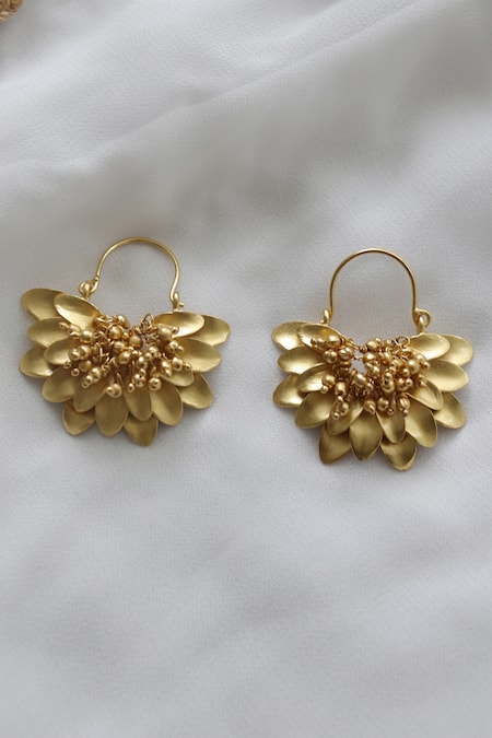 Do Taara Gold Plated Beads Floral Shape Hoops 