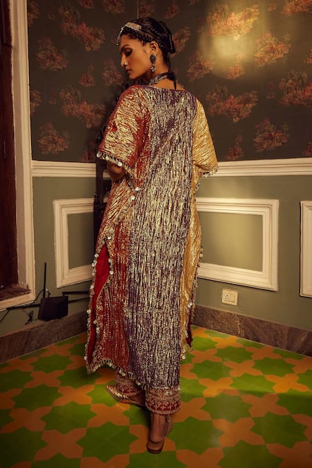 Etasha By Asha Jain Tri-Coloured Kaftan & Pant Set 