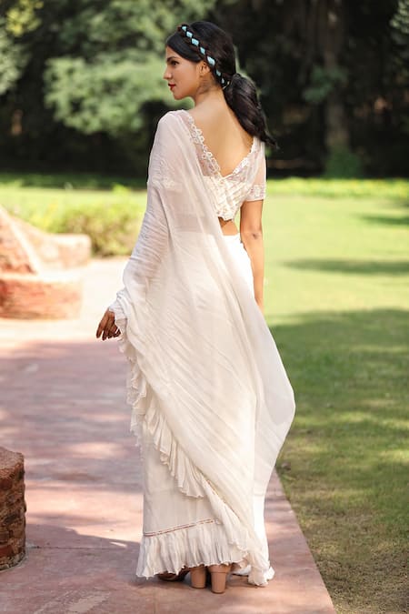 Tarini Vij Pre-Stitched Ruffle Skirt Saree & Blouse Set 