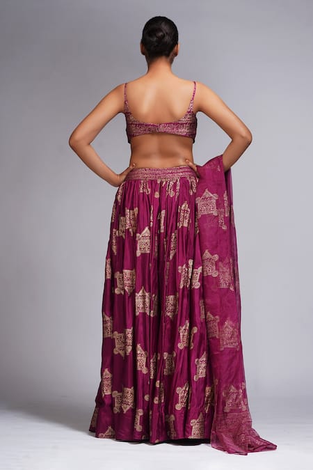 Shruti S Geometric Hand Block Print Lehenga Set 