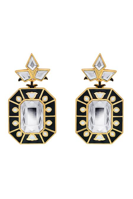 Buy Isharya Black Crystals, Embroidery Blaze Enamelled Earrings at Aza Fashions Buy_Isharya_Black Crystals, Embroidery Blaze Enamelled Earrings _at_Aza_Fashions