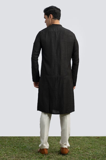 Shop Kaka Calcutta Black Bamboo, Cotton, Silk Beads Embroidered Kurta Set at Aza Fashions Shop_Kaka Calcutta_Black Bamboo, Cotton, Silk Beads Embroidered Kurta Set _at_Aza_Fashions