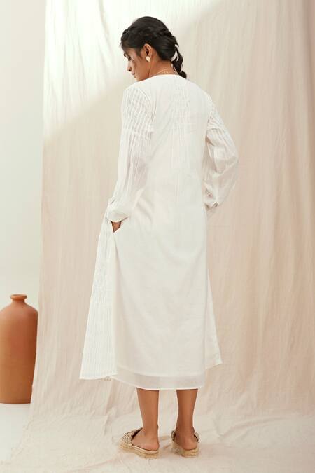 Shop The Right Cut White Cotton Square , Open Naia Long Jacket And Dress Set at Aza Fashions Shop_The Right Cut_White Cotton Square , Open Naia Long Jacket And Dress Set_at_Aza_Fashions