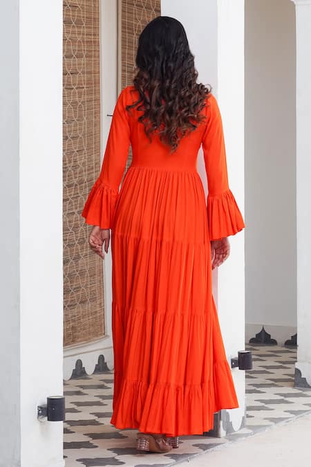 Burnt Orange Two Layer Long Dress – geetikajain