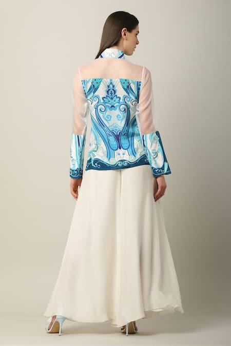 Shop_Limerick by Abirr N' Nanki_White Georgette Plain Olidiya Flared Pant  _at_Aza_Fashions