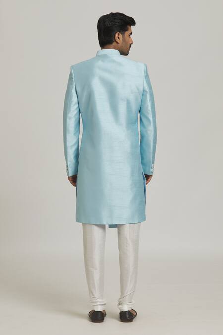 Shop Adara Khan Sky Blue Lining Faux Satin, Pant Dupion Art Placed Embellished Pattern With at Aza Fashions Shop_Adara Khan_Sky Blue Lining Faux Satin, Pant Dupion Art Placed Embellished Pattern With_at_Aza_Fashions
