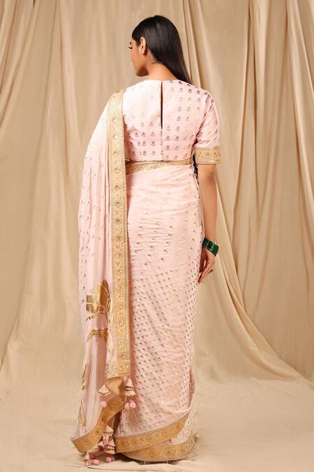 Shop Masaba Pink Viscose Crepe Printed Wallflower Motifs Wine Garden Saree at Aza Fashions Shop_Masaba_Pink Viscose Crepe Printed Wallflower Motifs Wine Garden Saree_at_Aza_Fashions