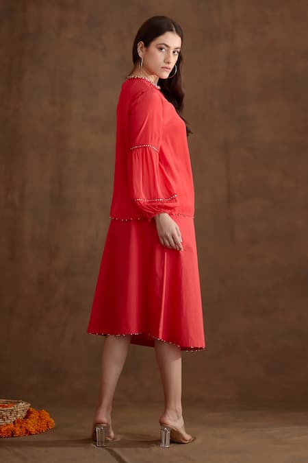 Nikasha Bead Neckline Embroidered Shirt & A-Line Skirt Set 