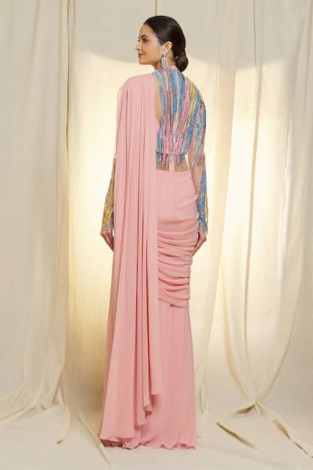 Vivek Patel Hand Embroidered Pre-Draped Saree Gown 