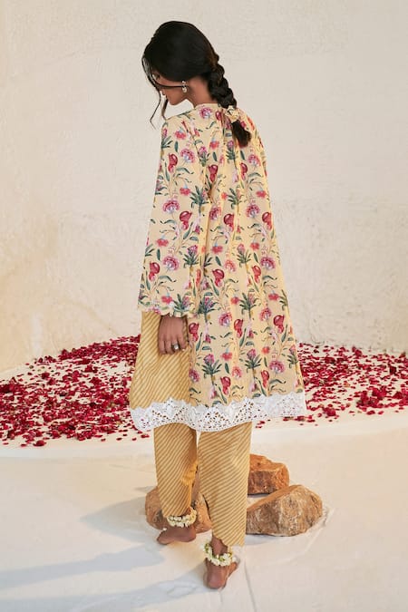 Sage Saga Mahgul Floret Print Kalidar Kurta For Kids