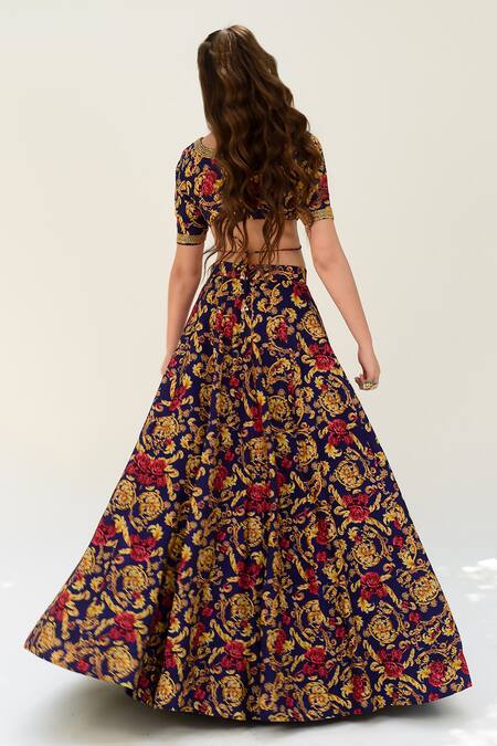 Sanam Blue Versailles Floral Pattern Blouse Lehenga Set 