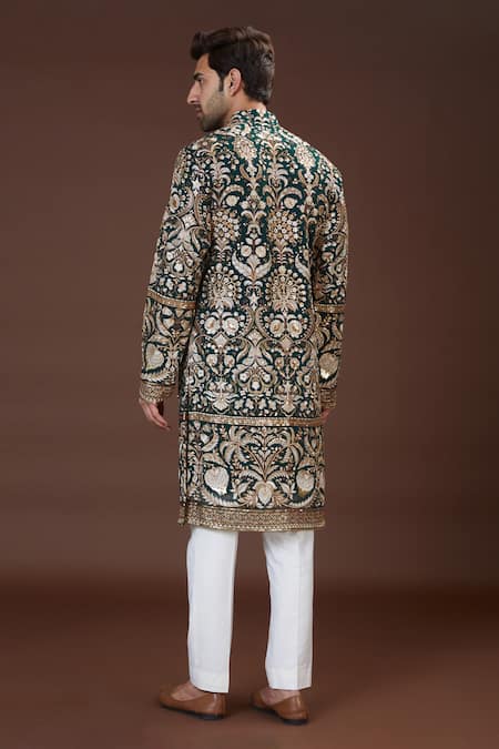 Shop Kasbah Green Georgette Embroidery Floret Kurta at Aza Fashions Shop_Kasbah_Green Georgette Embroidery Floret Kurta _at_Aza_Fashions