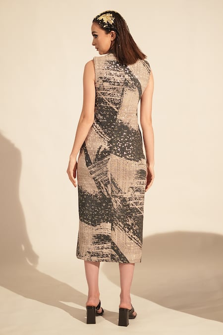 Shop_Nikita Mhaisalkar_Black Georgette Sequins Collared Embellished Bodycon Dress _at_Aza_Fashions