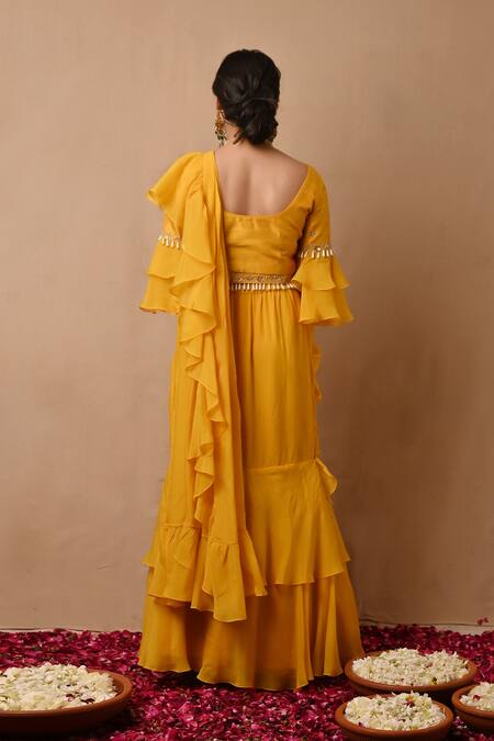 Label Nitisha Pre-Draped Ruffle Saree & Blouse Set 