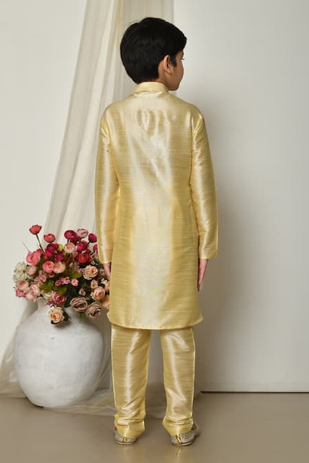 Shop_Petite Pomme_Gold Silk Woven Straight Kurta With Pant _at_Aza_Fashions