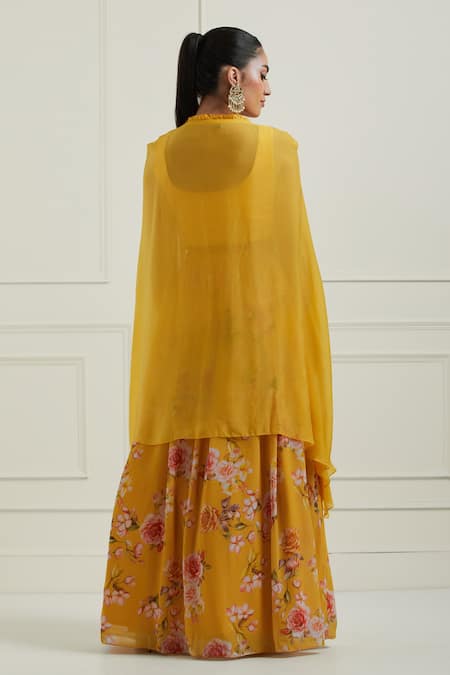 Label Nitisha Floral Print Lehenga Set With Cape 