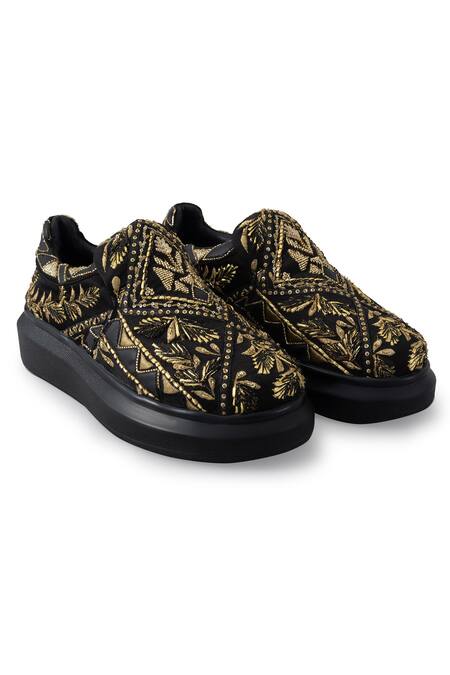 Anaar_Black Masquerade Gota Embroidered Sneakers _Online_at_Aza_Fashions