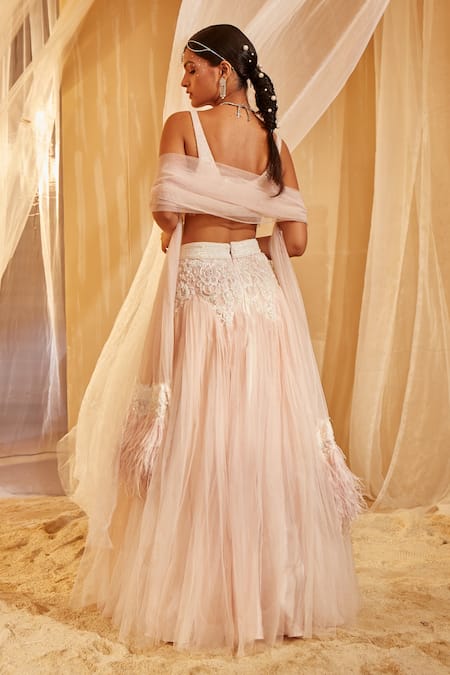 House of Exotique Pink Net Embroidery Sweetheart Neck Lehenga Set Online at Aza Fashions House of Exotique_Pink Net Embroidery Sweetheart Neck Lehenga Set _Online_at_Aza_Fashions