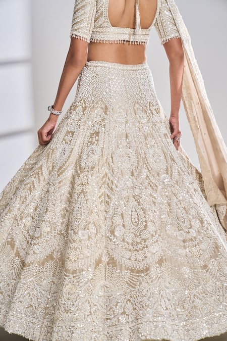 Shop Seema Gujral Beige Dupatta Organza, Lehenga And Blouse Raw Silk Embroidered Bridal Set at Aza Fashions Shop_Seema Gujral_Beige Dupatta Organza, Lehenga And Blouse Raw Silk Embroidered Bridal Set _at_Aza_Fashions