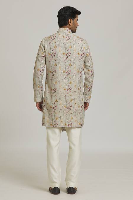 Shop Nero By Shaifali And Satya Ivory Cotton Printed Floral Kurta And Aligadi Pant Set at Aza Fashions Shop_Nero By Shaifali And Satya_Ivory Cotton Printed Floral Kurta And Aligadi Pant Set_at_Aza_Fashions