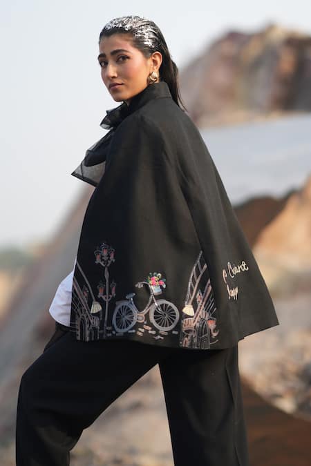 Neiza By Neeti Seth Paris Aari Work Cashmere Wool Cape 