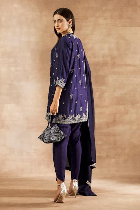 Jayanti Reddy Silk Embroidered Tunic Dhoti Pant Set 