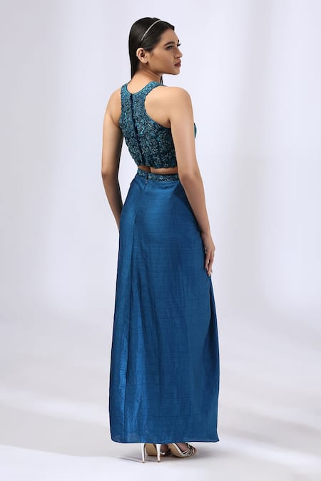 Neha Gursahani Embroidered Top And Draped Skirt Set 