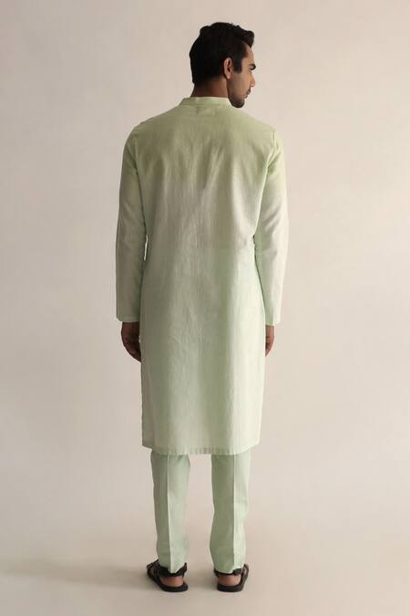 Shop Kaha Green Linen Pintuck Berylg Geometric Detail Kurta With Pant at Aza Fashions Shop_Kaha_Green Linen Pintuck Berylg Geometric Detail Kurta With Pant_at_Aza_Fashions