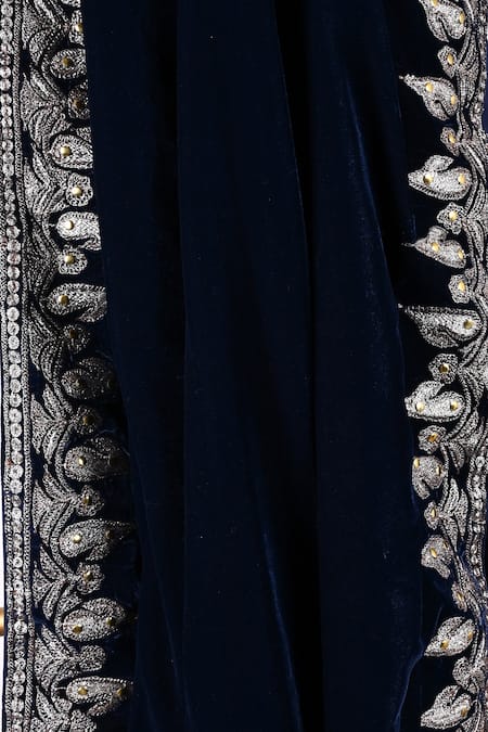 Shop_Soniya G_Blue Embroidery Velvet Shawl _at_Aza_Fashions