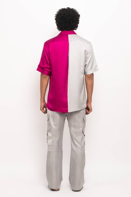 Shop Neora By Nehal Chopra Grey Silk Colour Block Casual Shirt at Aza Fashions Shop_Neora By Nehal Chopra_Grey Silk Colour Block Casual Shirt _at_Aza_Fashions