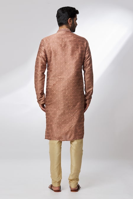 Shop Arihant Rai Sinha Pink Jacquard, Silk, Chanderi Embroidery Brocade Botanical Pattern Kurta Set at Aza Fashions Shop_Arihant Rai Sinha_Pink Jacquard, Silk, Chanderi Embroidery Brocade Botanical Pattern Kurta Set _at_Aza_Fashions