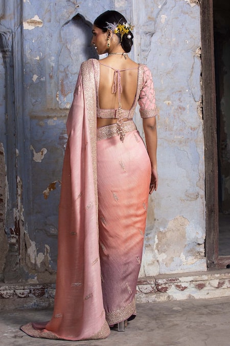 Buy Pink Saree Lurex Georgette Embroidered Resham V Work With