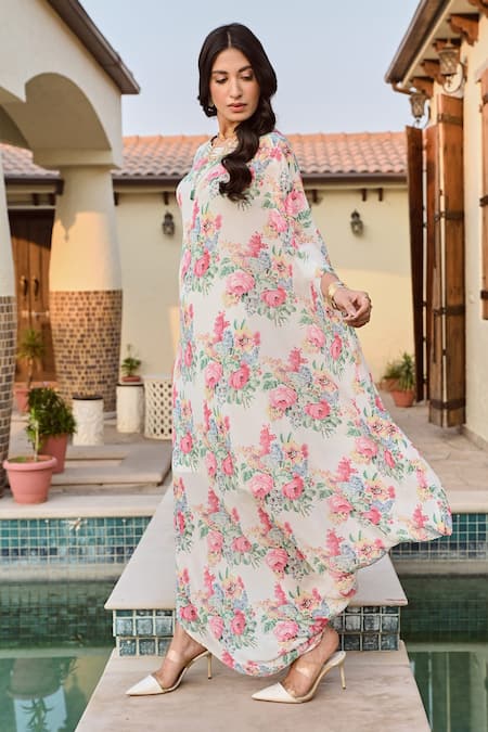 Palak & Mehak Ziva Vintage Floral Print Dress With Belt 