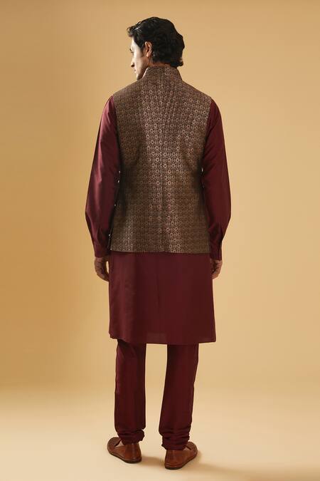 Shop_Raghavendra Rathore Blue_Black Bundi Brocade Woven Floral Motifs Set _at_Aza_Fashions