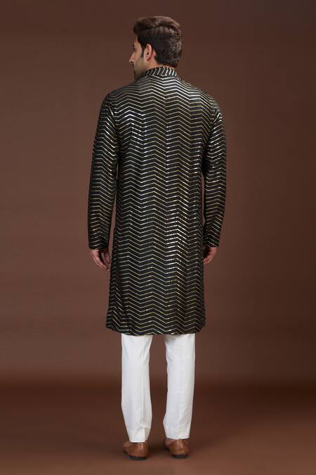 Kasbah Silk Chevron Chikankari Kurta Set