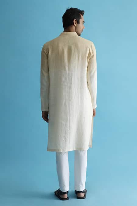 Shop_Kaha_Beige Linen Diamond Cutout Detail Kurta With Pant_at_Aza_Fashions