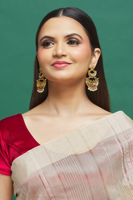 Shop Our Purple Studio Gold Plated Pearls Kundan Embellished Danglers at Aza Fashions Shop_Our Purple Studio_Gold Plated Pearls Kundan Embellished Danglers_at_Aza_Fashions