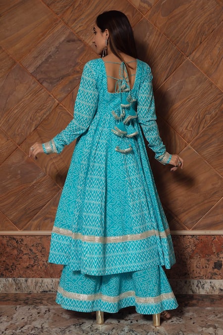 Pomcha Jaipur Neelkari Printed Anarkali Set 