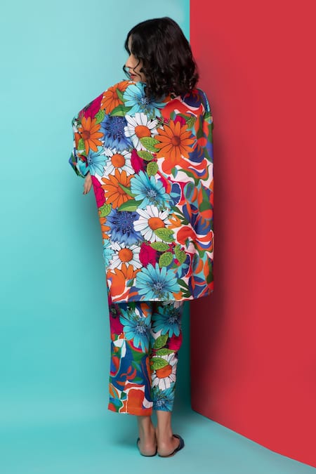 Rhe-Ana Abstract Floral Print Shirt & Pant Co-ord Set 