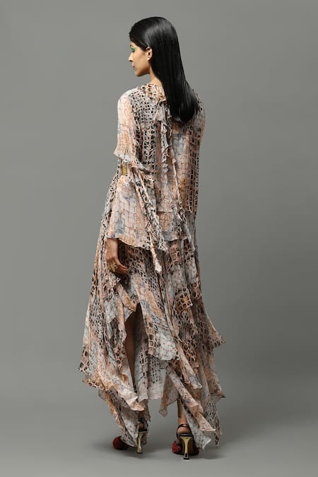 AK-OK Multi Color Chiffon V-neck Abstract Print Layered Top And Skirt Set Online at Aza Fashions AK-OK_Multi Color Chiffon V-neck Abstract Print Layered Top And Skirt Set _Online_at_Aza_Fashions