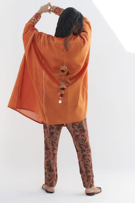 Shop Nadima Saqib Orange Tissue Zari, Mirrors, Beads, Gota Patti Zardosi And Embroidered Tunic at Aza Fashions Shop_Nadima Saqib_Orange Tissue Zari, Mirrors, Beads, Gota Patti Zardosi And Embroidered Tunic _at_Aza_Fashions