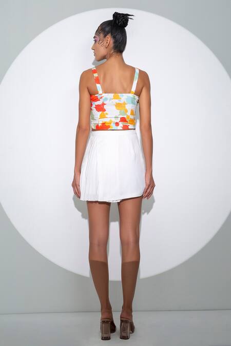 Shop Pocketful Of Cherrie White Crepe Cotton Pleated Skirt at Aza Fashions Shop_Pocketful Of Cherrie_White Crepe Cotton Pleated Skirt_at_Aza_Fashions