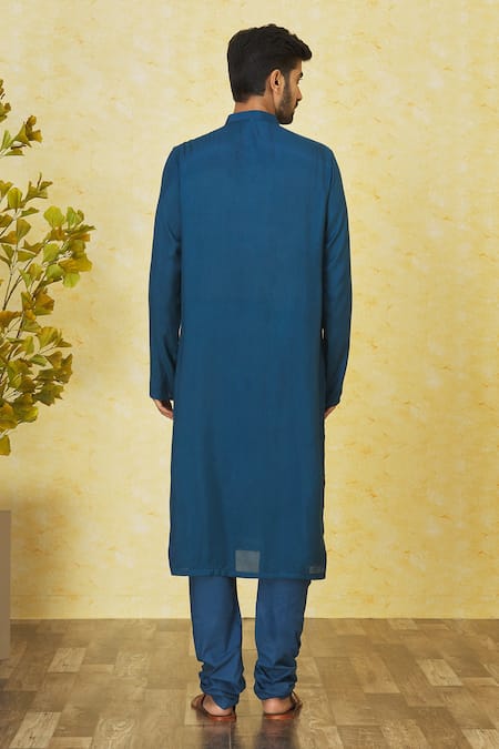 Shop Priyanka Haralalka Blue Silk, Cotton Mirrors, Embroidery Thread Kurta Set at Aza Fashions Shop_Priyanka Haralalka_Blue Silk, Cotton Mirrors, Embroidery Thread Kurta Set _at_Aza_Fashions