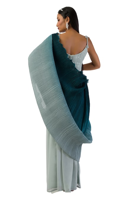 Shop Meghna Shah Blue Georgette, Chiffon Embroidery, Sequins Round Palazzo Saree With Blouse at Aza Fashions Shop_Meghna Shah_Blue Georgette, Chiffon Embroidery, Sequins Round Palazzo Saree With Blouse _at_Aza_Fashions