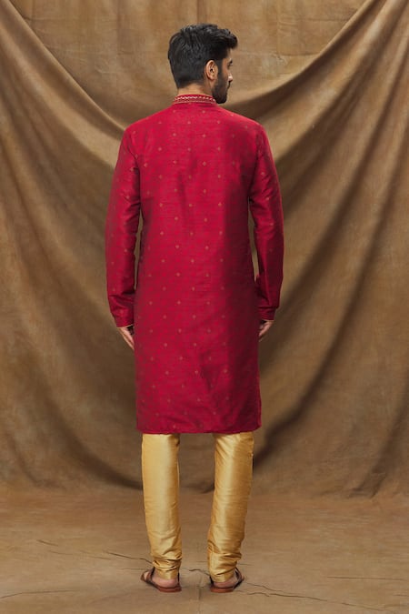 Shop Arihant Rai Sinha Maroon Jacquard, Silk Mirrors Floral Pattern Kurta And Churidar Set at Aza Fashions Shop_Arihant Rai Sinha_Maroon Jacquard, Silk Mirrors Floral Pattern Kurta And Churidar Set _at_Aza_Fashions