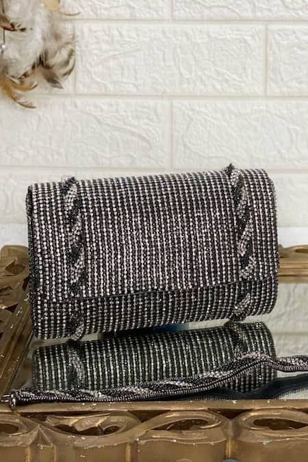 Shop Kainiche By Mehak Black Embellished Sequin Clutch at Aza Fashions Shop_Kainiche By Mehak_Black Embellished Sequin Clutch _at_Aza_Fashions