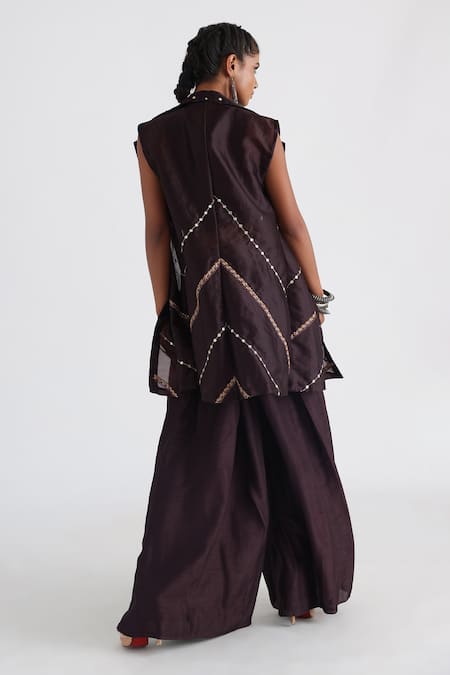 Shop Smriti By Anju Agarwal Brown Modal, Bamboo, Taffeta, Satin, Organza Sequins, Jacket And Flared Pant Set at Aza Fashions Shop_Smriti By Anju Agarwal_Brown Modal, Bamboo, Taffeta, Satin, Organza Sequins, Jacket And Flared Pant Set _at_Aza_Fashions