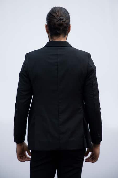 Shop_Kaka Calcutta_Black Satin, Polyester Beads Embellished Blazer And Pant Set _at_Aza_Fashions