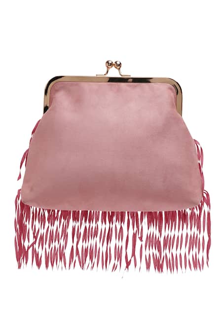 Shop Richa Gupta Pink Embroidery, Fringe Sequin And Detail Clutch at Aza Fashions Shop_Richa Gupta_Pink Embroidery, Fringe Sequin And Detail Clutch_at_Aza_Fashions