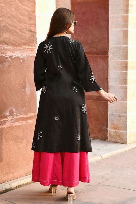 Gulaal Black Cotton Sequins, Piping Open Neck Hand Embroidered Front-open Jacket Online at Aza Fashions Gulaal_Black Cotton Sequins, Piping Open Neck Hand Embroidered Front-open Jacket _Online_at_Aza_Fashions